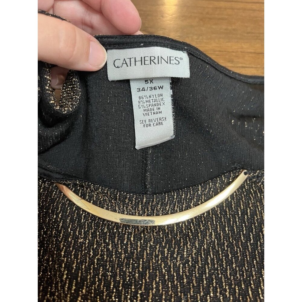 Catherines Black And Gold Sparkly Top Blouse Size 5x Flowy 3/4 Sleeve - Picture 5 of 13